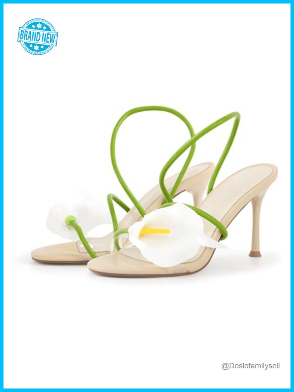 Calla Lily Flower Heels Open Toe Slingback Stiletto Heeled Sandals